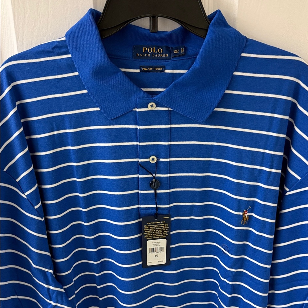 Polo by Ralph Lauren Men's Royal Blue and White Striped Polo